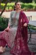 Grey Bemberg Muslin Print With Embroidered Salwar Suit
