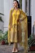 Warm Yellow Bemberg Muslin Print With Embroidered Salwar Suit