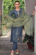 Slate Blue Bemberg Muslin Print With Embroidered Salwar Suit