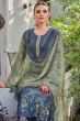 Slate Blue Bemberg Muslin Print With Embroidered Salwar Suit