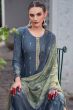 Slate Blue Bemberg Muslin Print With Embroidered Salwar Suit