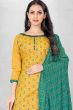 Mustard Cotton Printed Churidar Suit