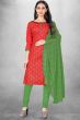 Red Cotton Printed Churidar Suit