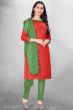 Red Cotton Printed Churidar Suit