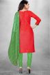 Red Cotton Printed Churidar Suit