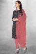 Dark Grey Cotton Printed Churidar Suit
