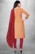Peach Cotton Printed Churidar Suit