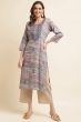 Grey Embroidered Straight Cut Kurti