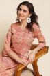 Peach Embroidered Straight Cut Kurti