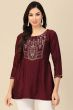 Wine Color Embroidered Short Kurti
