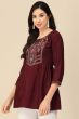 Wine Color Embroidered Short Kurti