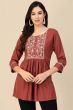 Brown Color Embroidered Short Kurti