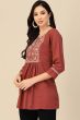 Brown Color Embroidered Short Kurti