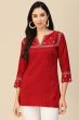Red Color Embroidered Short Kurti