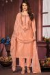 Salmon Pink Embroidered Churidar Suit