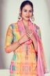 Light Beige Cotton Multicolor Salwar Suit With Pink Bottom