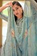 Light Blue Printed Straight Cut Trouser Suit