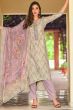 Cream Cotton Trouser Suit With Light Lavender Floral Print 