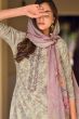 Cream Cotton Trouser Suit With Light Lavender Floral Print 