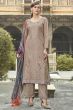 Beige Kurta Pants Set With Mirror Work
