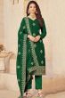 Dark Green Embroidered Silk Trouser Suit