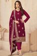 Maroon Embroidered Silk Trouser Suit