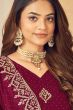 Maroon Embroidered Silk Trouser Suit