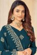 Teal Blue Embroidered Silk Trouser Suit
