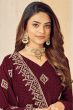Dark Maroon Embroidered Silk Trouser Suit