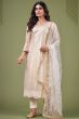 Cream Straight Cut Net Trouser Suit