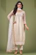 Cream Straight Cut Net Trouser Suit