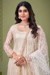 Cream Straight Cut Net Trouser Suit
