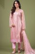 Pastel Pink Straight Cut Net Trouser Suit