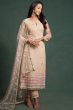 Light Beige Sequins Embroidered Net Trouser Suit
