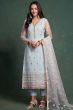 Pastel Blue Sequins Embroidered Net Trouser Suit