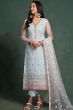 Pastel Blue Sequins Embroidered Net Trouser Suit