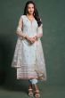 Pastel Blue Sequins Embroidered Net Trouser Suit
