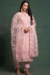 Pale Pink Sequins Embroidered Net Trouser Suit