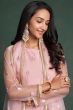 Pale Pink Sequins Embroidered Net Trouser Suit