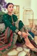 Dark Green Embroidered Straight Cut Jacquard Trouser Suit