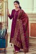 Burgundy Embroidered Straight Cut Jacquard Trouser Suit