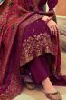 Burgundy Embroidered Straight Cut Jacquard Trouser Suit