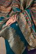 Peacock Blue Embroidered Straight Cut Jacquard Trouser Suit