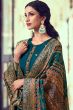 Peacock Blue Embroidered Straight Cut Jacquard Trouser Suit