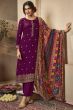 Plum Purple Jacquard Embroidered Straight Cut Trouser Suit