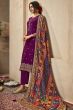 Plum Purple Jacquard Embroidered Straight Cut Trouser Suit