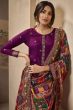 Plum Purple Jacquard Embroidered Straight Cut Trouser Suit
