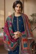 Prussian Blue Jacquard Embroidered Straight Cut Trouser Suit