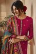 Dark Pink Jacquard Embroidered Straight Cut Trouser Suit