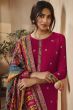 Dark Pink Jacquard Embroidered Straight Cut Trouser Suit